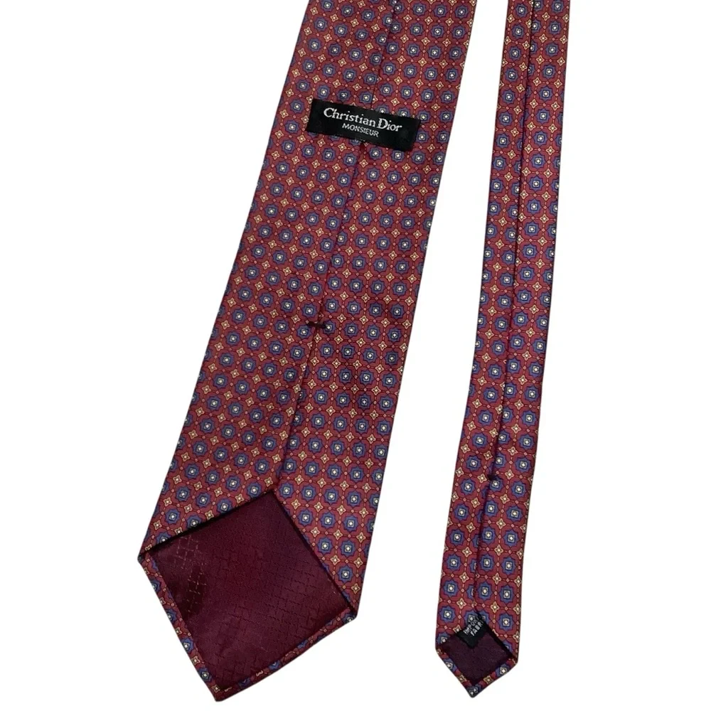 Christian Dior Monsieur Red and Blue Geometric Tie